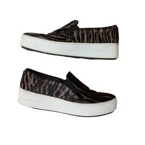 Michael Kors Trent slip on sneakers animal print cow Fur Size 7.5